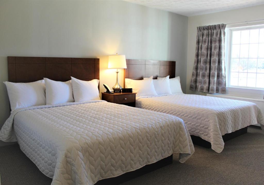 纽马基特Shenvalee Golf Resort的酒店客房设有两张床和窗户。