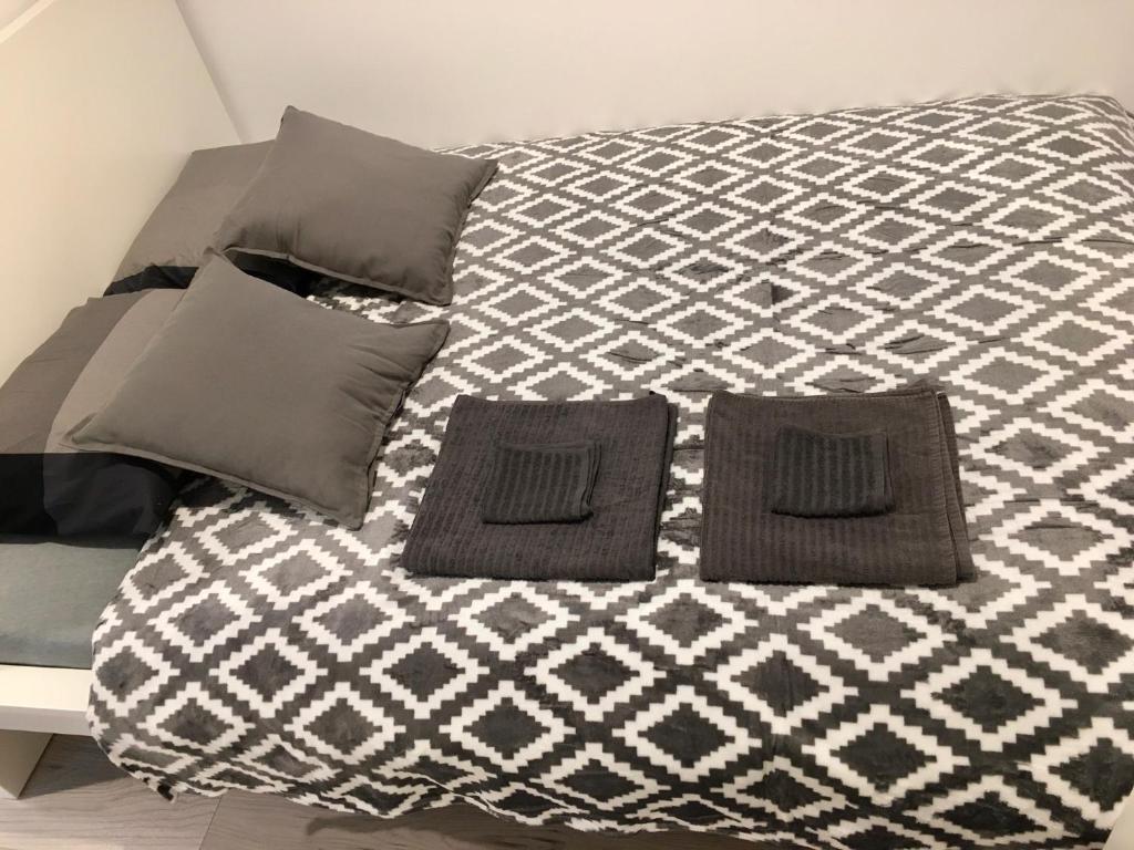 雷布尼克Apartament Fibra Bounty的床上有2个枕头