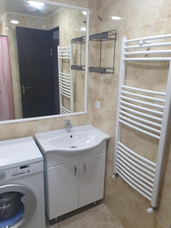索罗卡Apartament in chirie Moldova or.Soroca的一间带水槽、卫生间和镜子的浴室
