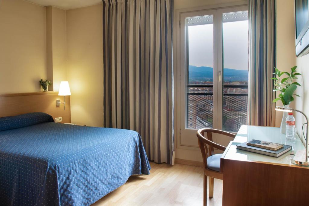 维克J.巴尔姆斯维克酒店的配有一张床、一张书桌和一扇窗户的酒店客房