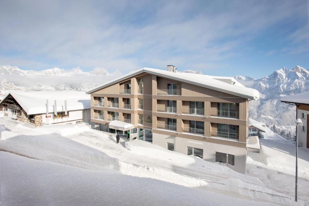 芙露姆赛山Hotel Tannenboden的一座山地雪地建筑