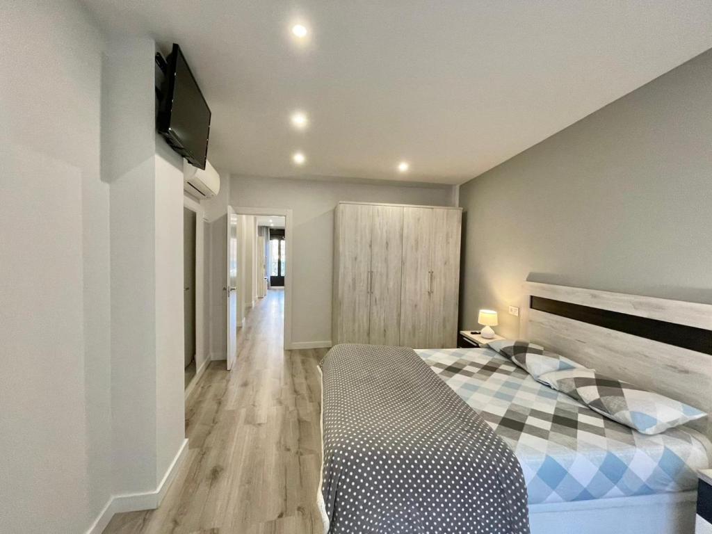 阿兰达德杜洛Apartamentos Aranda - Ribera的一间卧室配有一张床和一台平面电视