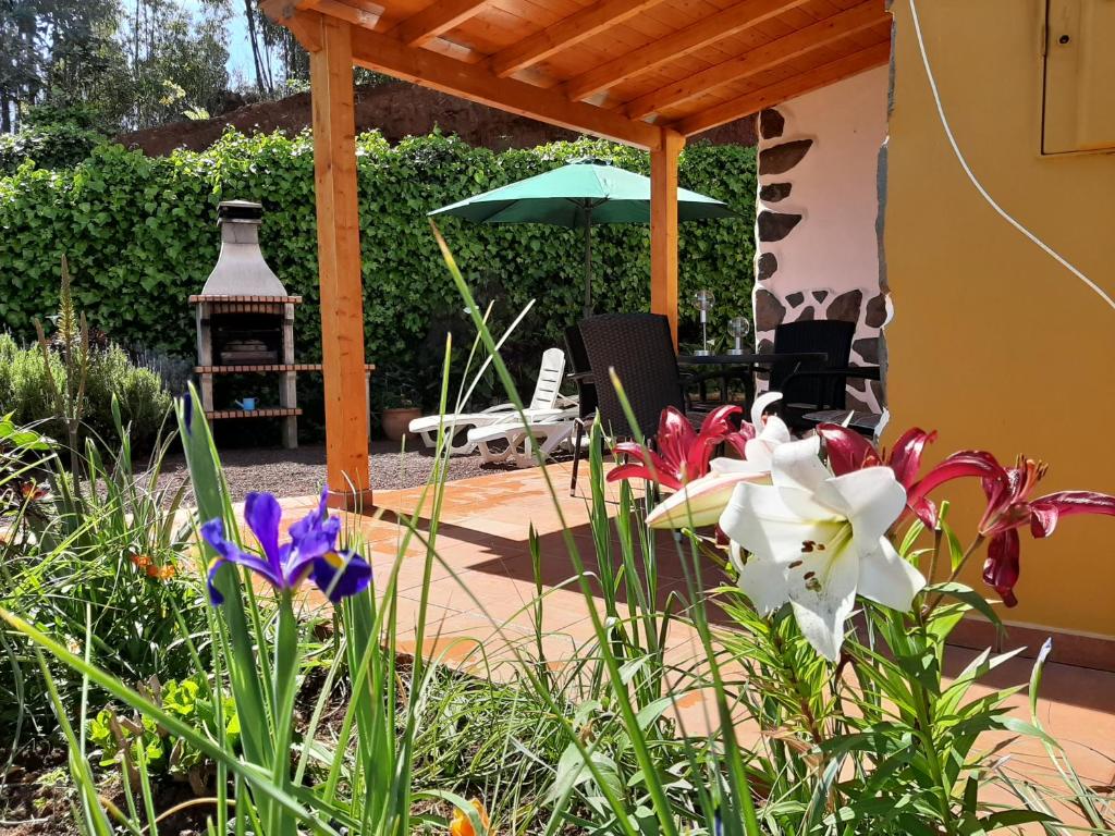 摩亚布拉克罗拉度假屋的鲜花盛开的花园,凉亭