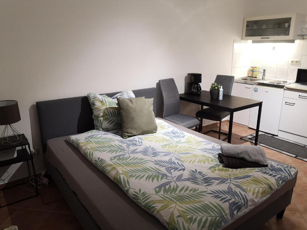 哥廷根Gemütliches Apartment in attraktiver Lage的客厅里一张带毯子的沙发