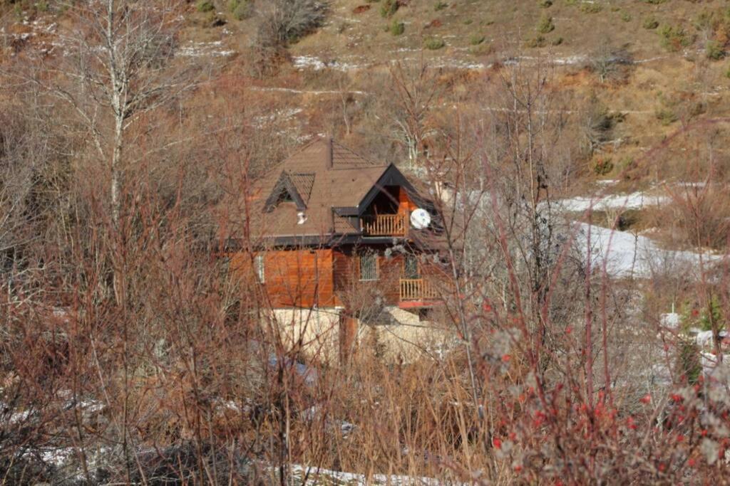 LibrazhetAlbanian traditional Villa的山丘上的房子,地面上积雪