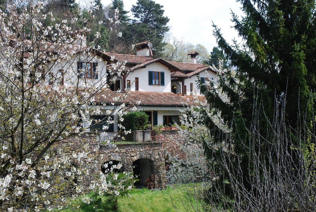 特雷梅佐赛维罗加洛住宿加早餐旅馆的一座白色花的小山上的老房子