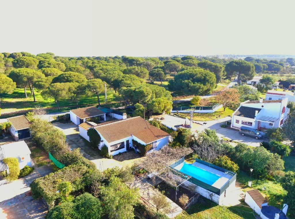 阿尔哈拉克EL ALFOLI. CASA RURAL CERCA DEL MAR的享有房子和游泳池的空中景致