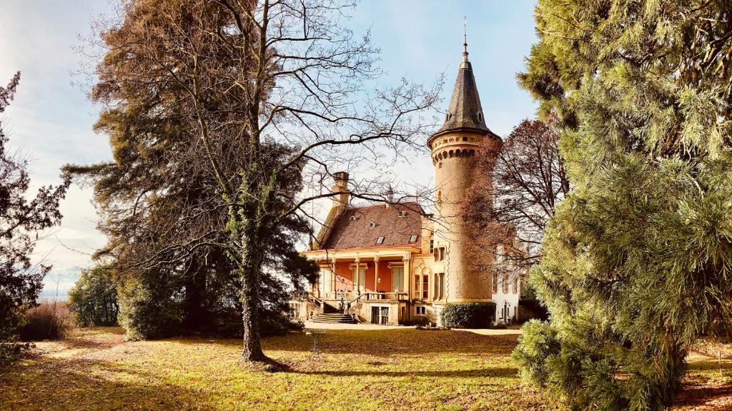 Cormondrechel'Attique du Château的一座大房子,上面有一座塔