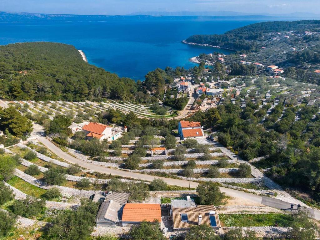 尼亚卢卡Holiday Home Tania的享有希贝尼克村(village of šibenik)和湖泊的空中景致。