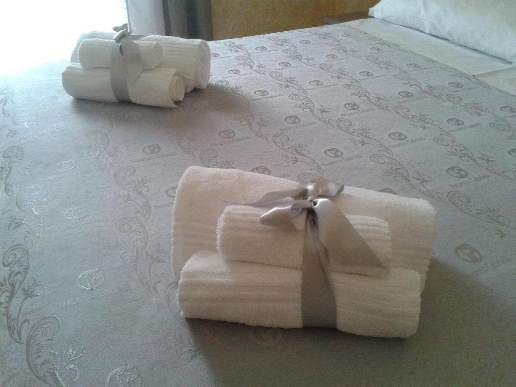 贝尔纳尔达B&B Casa Venezia的床上配有2条折叠毛巾