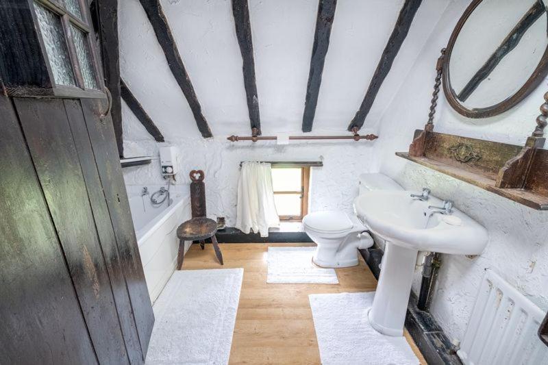 科尔斯希尔The Old Rectory的白色的浴室设有水槽和卫生间。
