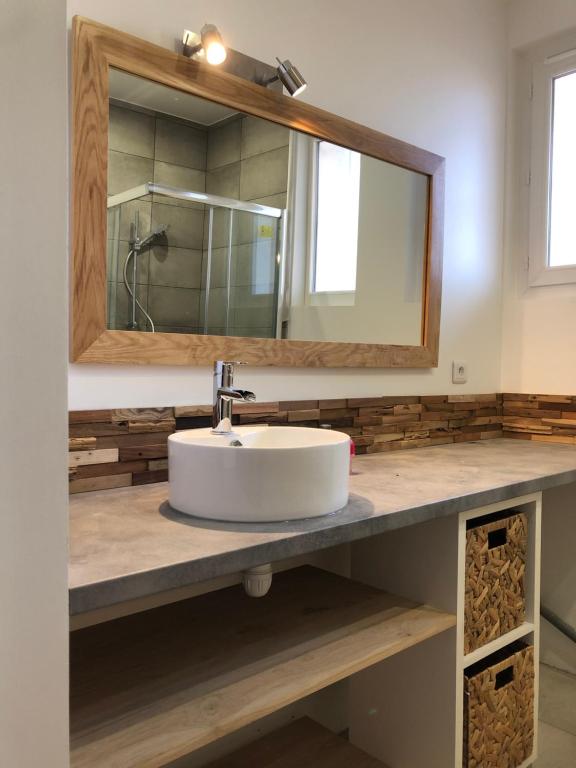 佩皮尼昂Cottage La Villa Sant Martí的一间带水槽和镜子的浴室