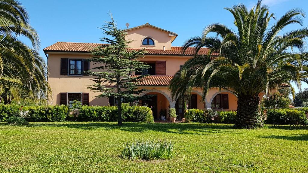 切奇纳Villa Mandrioli的一座棕榈树大房子前面