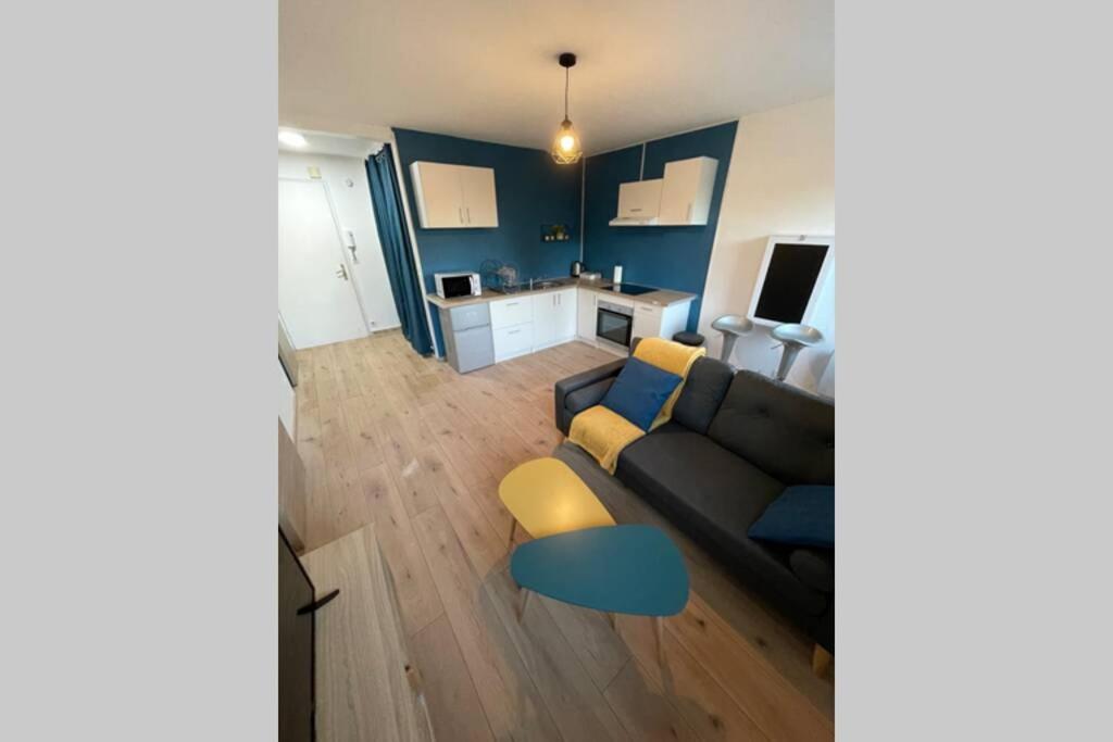 特鲁瓦Petit appartement cosy à Troyes的客厅配有沙发和桌子