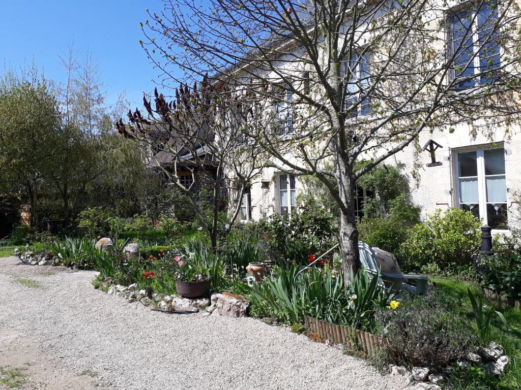 Saint-Dyé-sur-LoireLe Clos Joséphine的一座花园,在房子前种有鲜花