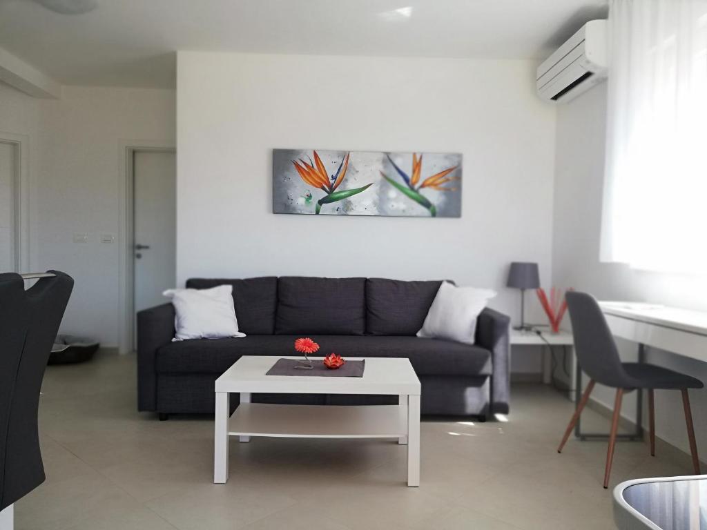 洛雷茨卡Apartments Oleander Lovrečica的客厅配有沙发和桌子