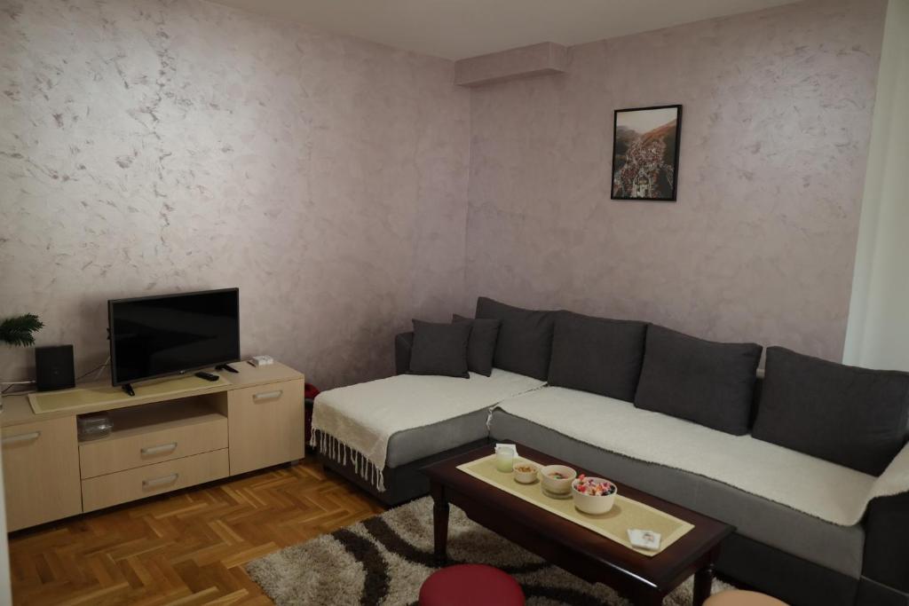 新瓦罗什Apartman Rastko的带沙发和电视的客厅