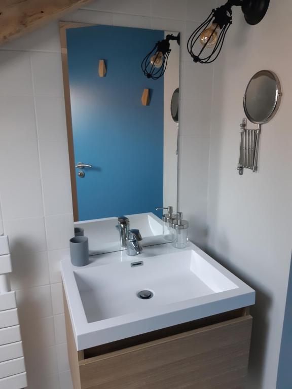 Gillesles gîtes Gillois的浴室设有白色水槽和镜子