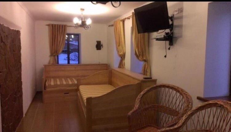 BerëzovkaДом для отдыха в лесу的带沙发和平面电视的客厅