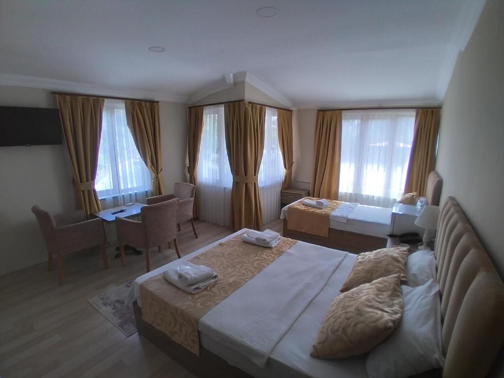伊斯坦布尔NEW BEYLERBEYİ HOTEL的酒店客房带两张床和一个客厅