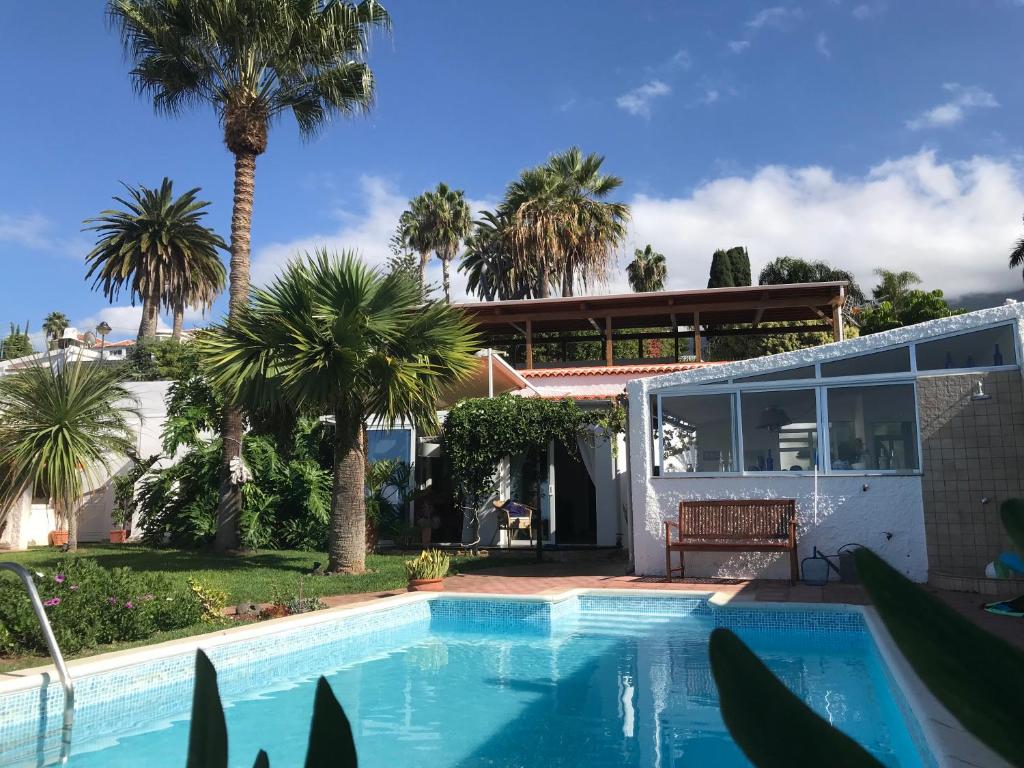 La Victoria de AcentejoCasa Maria 64的一座带游泳池和棕榈树的房子