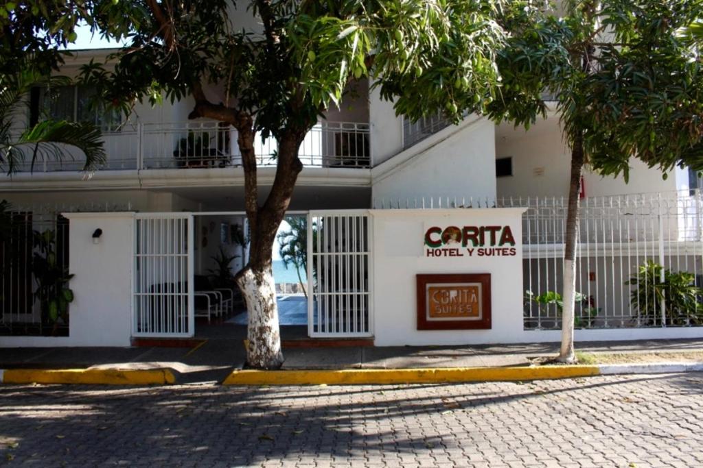 布塞里亚斯Hotel y Suites Corita的前面有棕榈树的建筑
