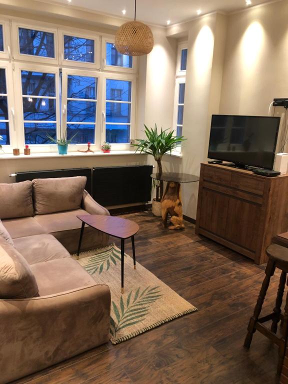 斯武普斯克Friends Apartment的带沙发和平面电视的客厅