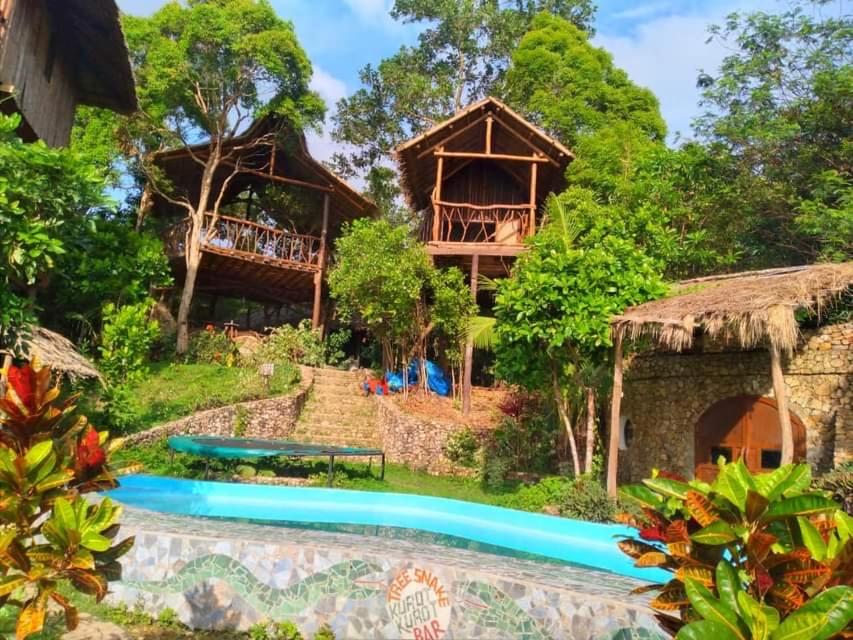 布桑加Sanctuaria Treehouses Busuanga的一个带游泳池和房子的度假胜地