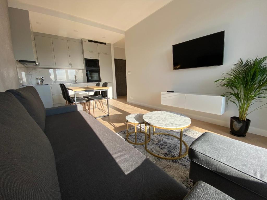 奥尔什丁Apartament Aurora的客厅配有沙发和桌子