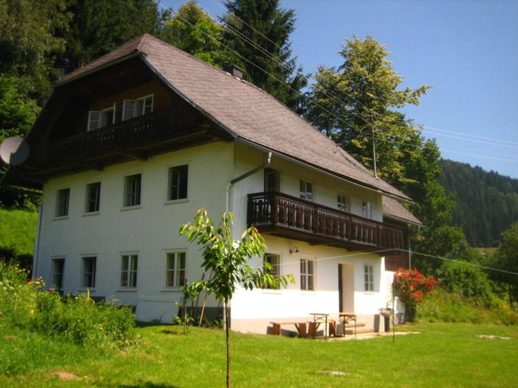 费尔德基兴Ferienhaus Mesnerhaus Steuerberg的白色的大房子,设有木屋顶