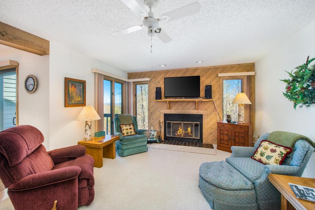 哈伯斯普林斯Mountain Seclusion的客厅配有椅子和壁炉