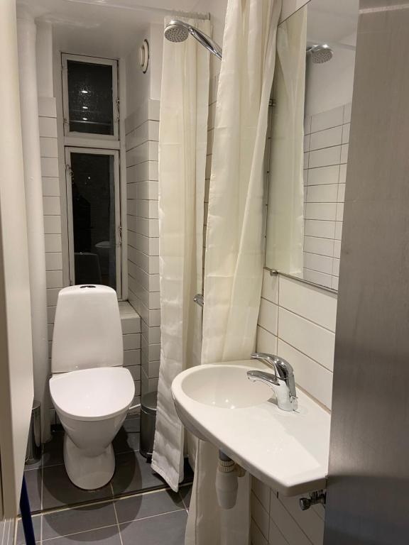 哥本哈根Randersgade的一间带卫生间和水槽的浴室