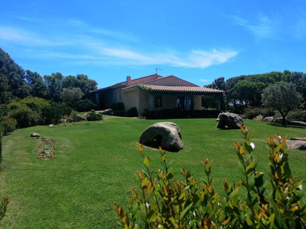 阿列恩图Agriturismo Fioredda的院子里有岩石的田野房子