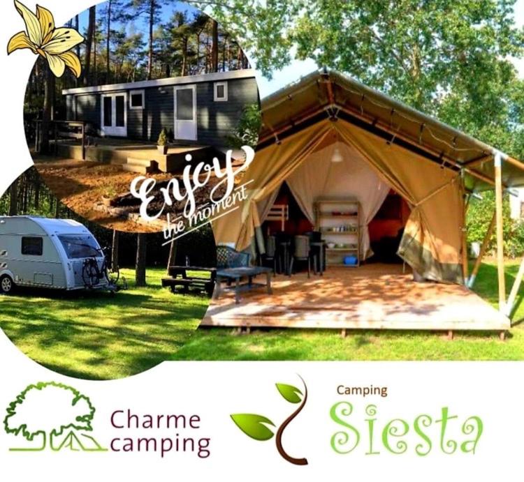 LilleCamping Siesta的露营帐篷,配有拖车和露营车露营地