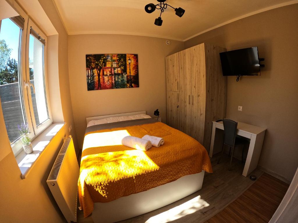 斯武普察Noclegi na Wspólnej的一间小卧室,配有床和窗户
