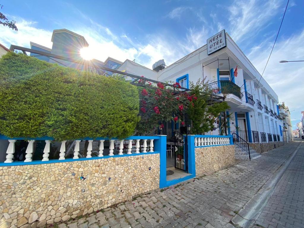 切什梅尼斯旅馆的街道上带有蓝色栅栏的建筑