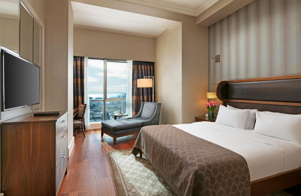 伊斯坦布尔泰坦尼克卡尔塔尔商务酒店的配有一张床和一台平面电视的酒店客房