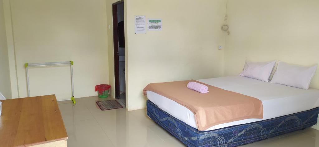 帕朗卡拉亚OYO 90490 Hotel Nyi Rindang的一间卧室配有一张带粉红色枕头的床