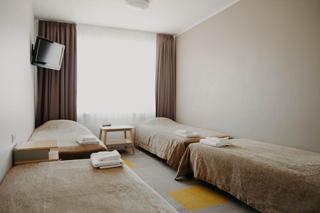 塔尔图塔尔旅馆的一间酒店客房,设有两张床和电视