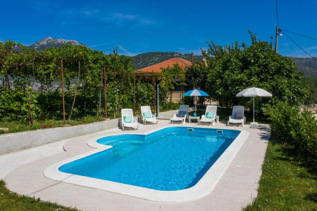 sunflower house with a pool and large garden