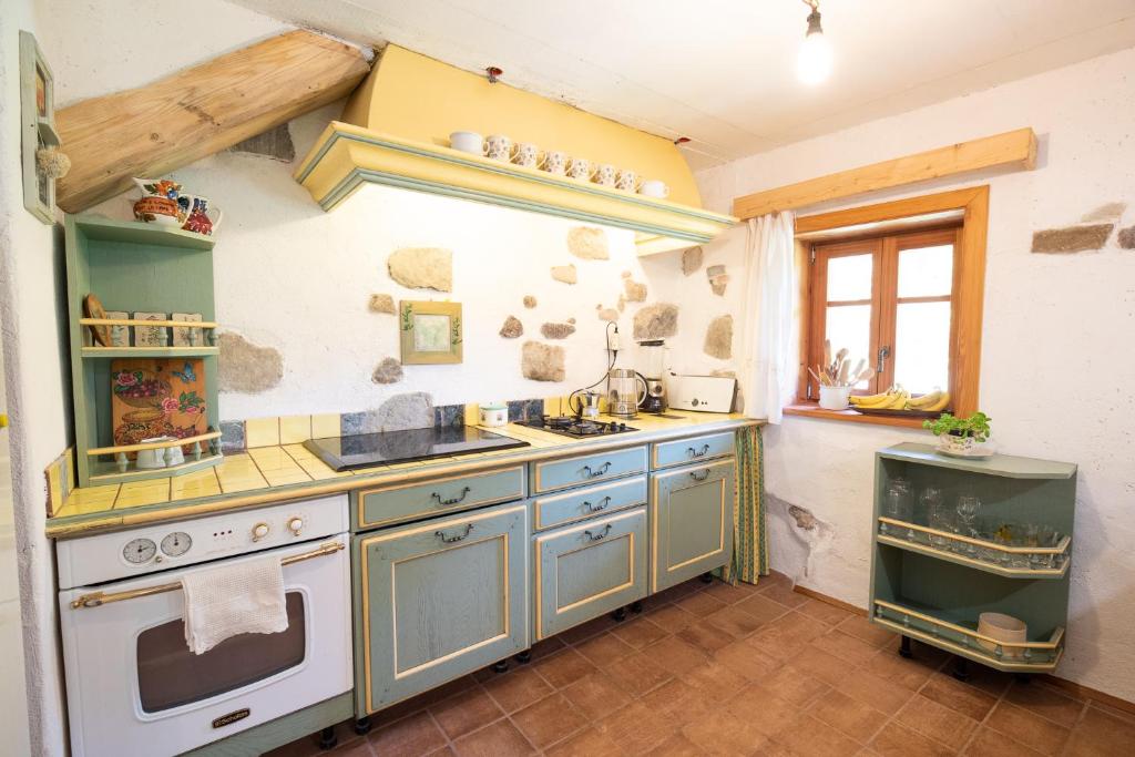 特伦塔Wild flower cottage in Trenta的厨房配有炉灶和水槽