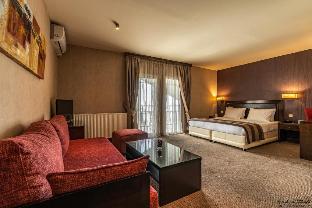 帕拉利亚卡泰里尼斯阿夫拉酒店的酒店客房,配有床和沙发