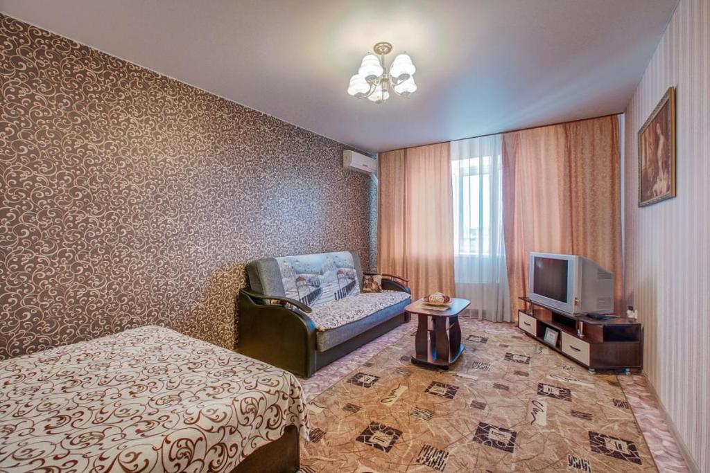 沃罗涅什Apartment 45 Str. Divizii 106的一间酒店客房,配有一张床和一台电视
