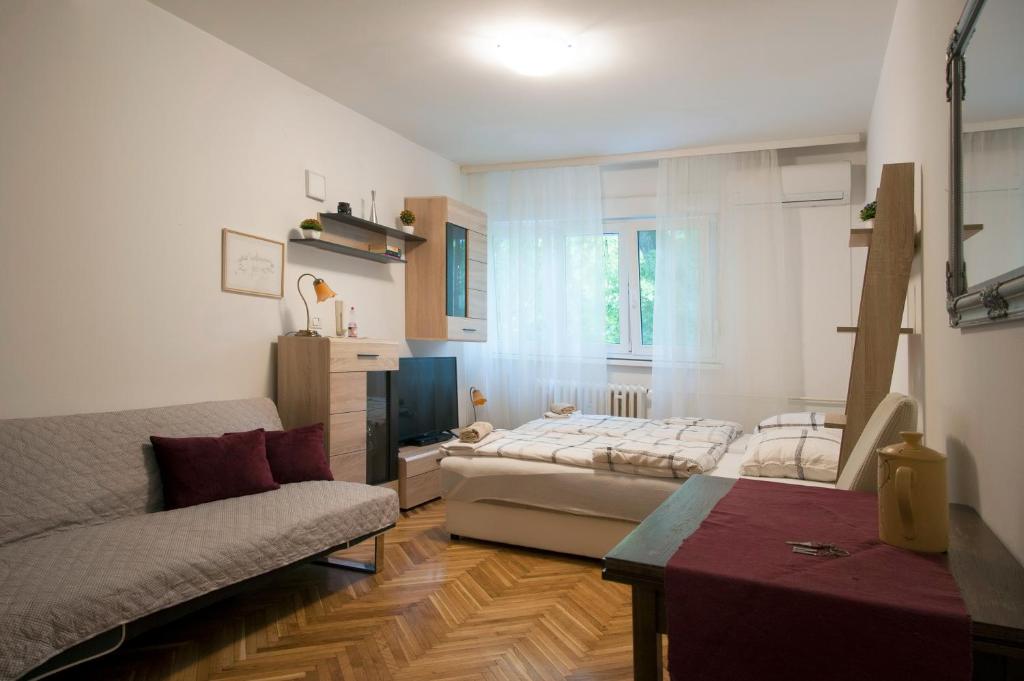 奥西耶克Studio Apartment Vijenac的客厅配有床和沙发