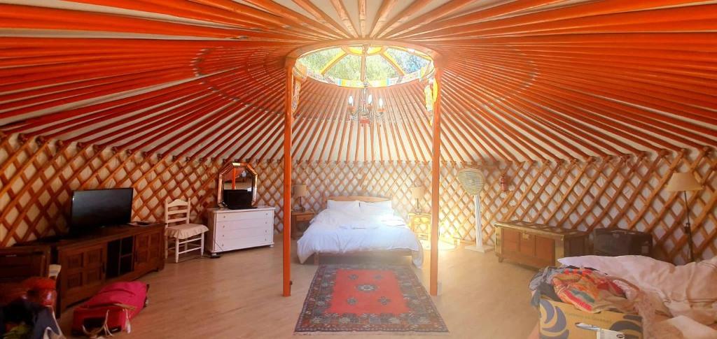 阿尔加罗沃Eldorado Yurt的一间大客房,在蒙古包里配有一张床