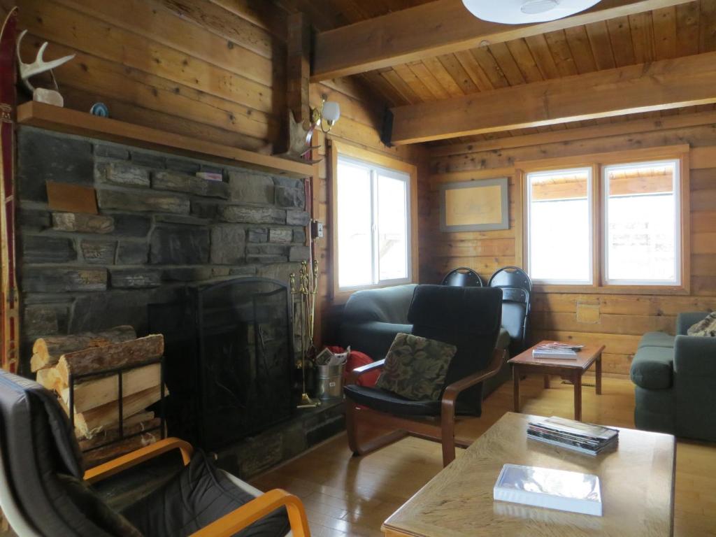 卡纳纳斯基斯村HI Kananaskis Wilderness - Hostel的小木屋内带壁炉的客厅