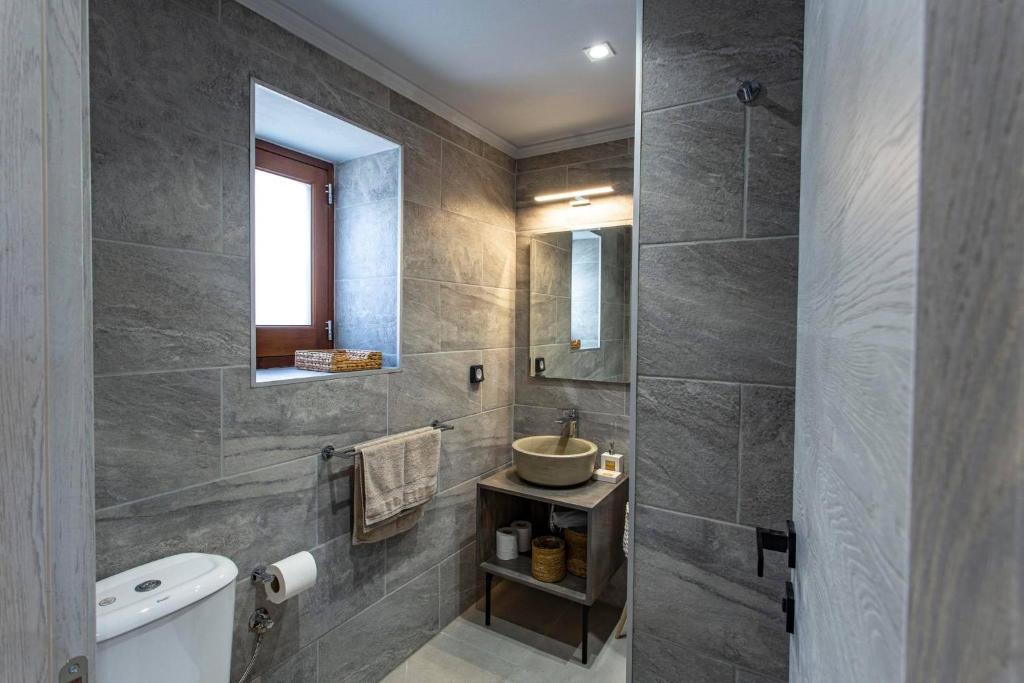 哈尔基岛Althea Apartments 2的一间带水槽、卫生间和镜子的浴室