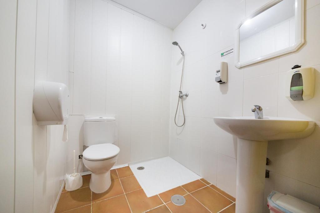 图伊Albergue Villa San Clemente的白色的浴室设有卫生间和水槽。