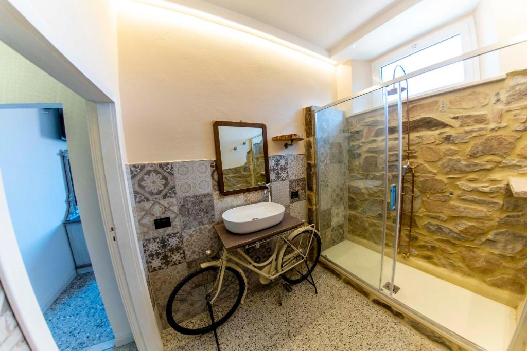 TirliAffittacamere Nonna Nana的一间带自行车和淋浴的浴室