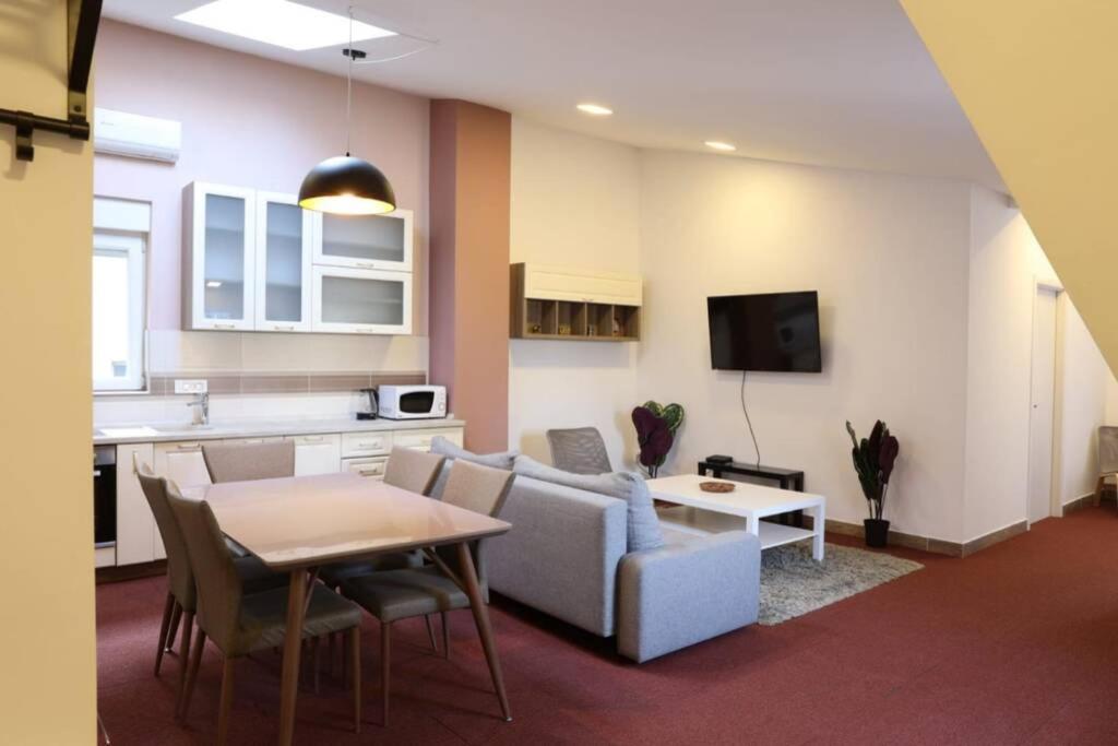 贝尔格莱德Belgrade Center Apartment Nusiceva的客厅配有沙发和桌子